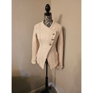 Free People Wool Military Pea Coat – Asymmetric 3-Button – Cream/Ivory – Size 2